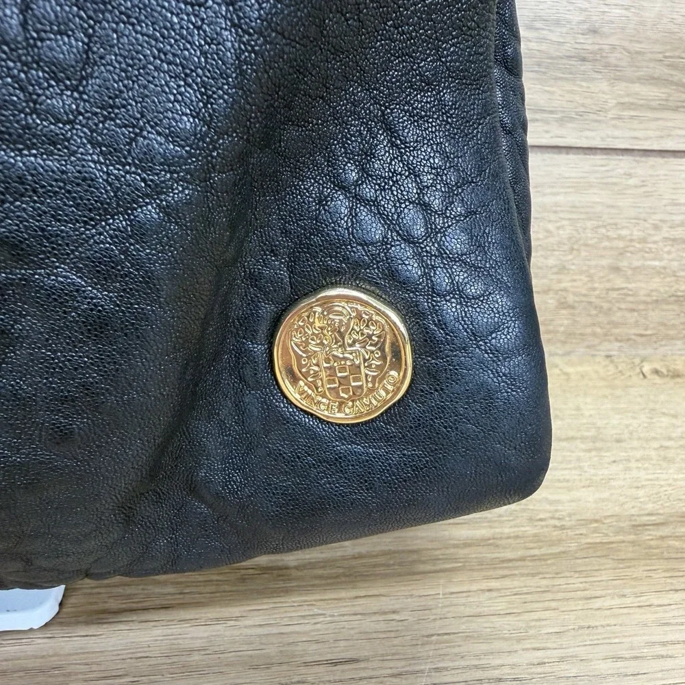Vince Camuto Black Leather Hobo Bag Slouchy Shoulder Handbag Tumbled Crinkle